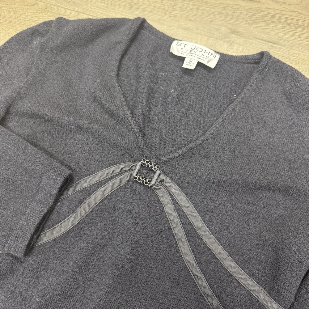 St John Evening Marie Gray Black Sweater Top Now Detail Women's Sz 10 Formal Out